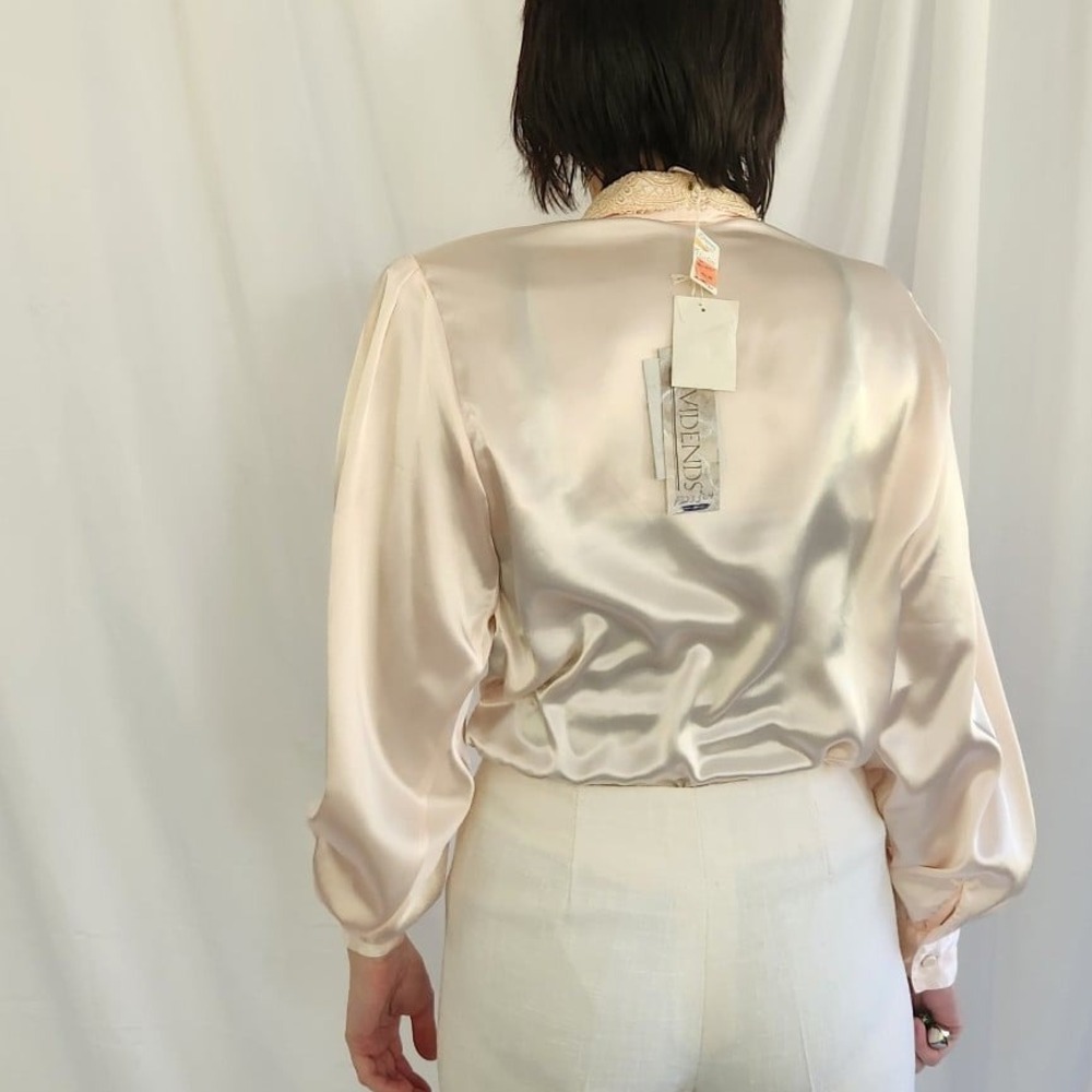 80s Deadstock‎ Pink Satin Blouse - Picture 3 of 6